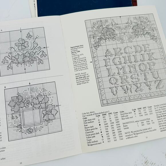 Floral Alphabet ABC Cross Stitch Pattern Books Monogram Numbers Script Roses - Picture 8 of 14